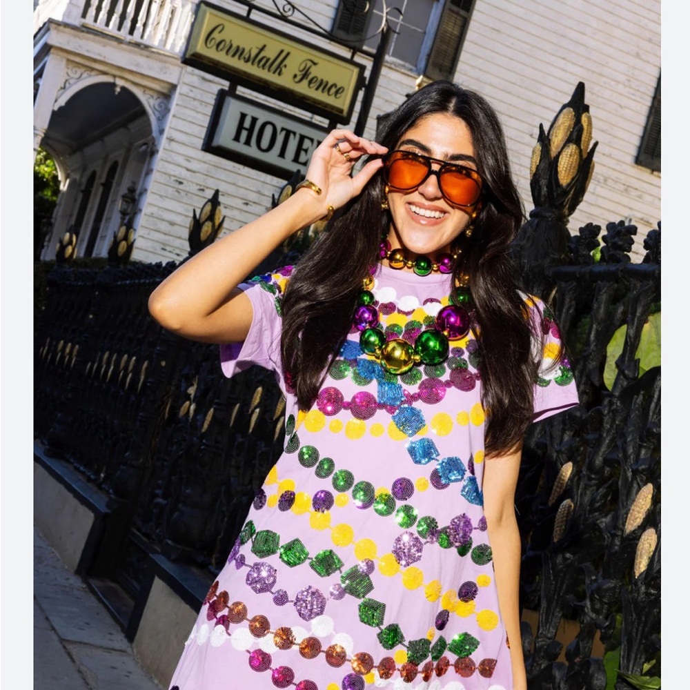 QUEEN OF SPARKLES Mega Bead Dress Colorful Sequin Mini Dress